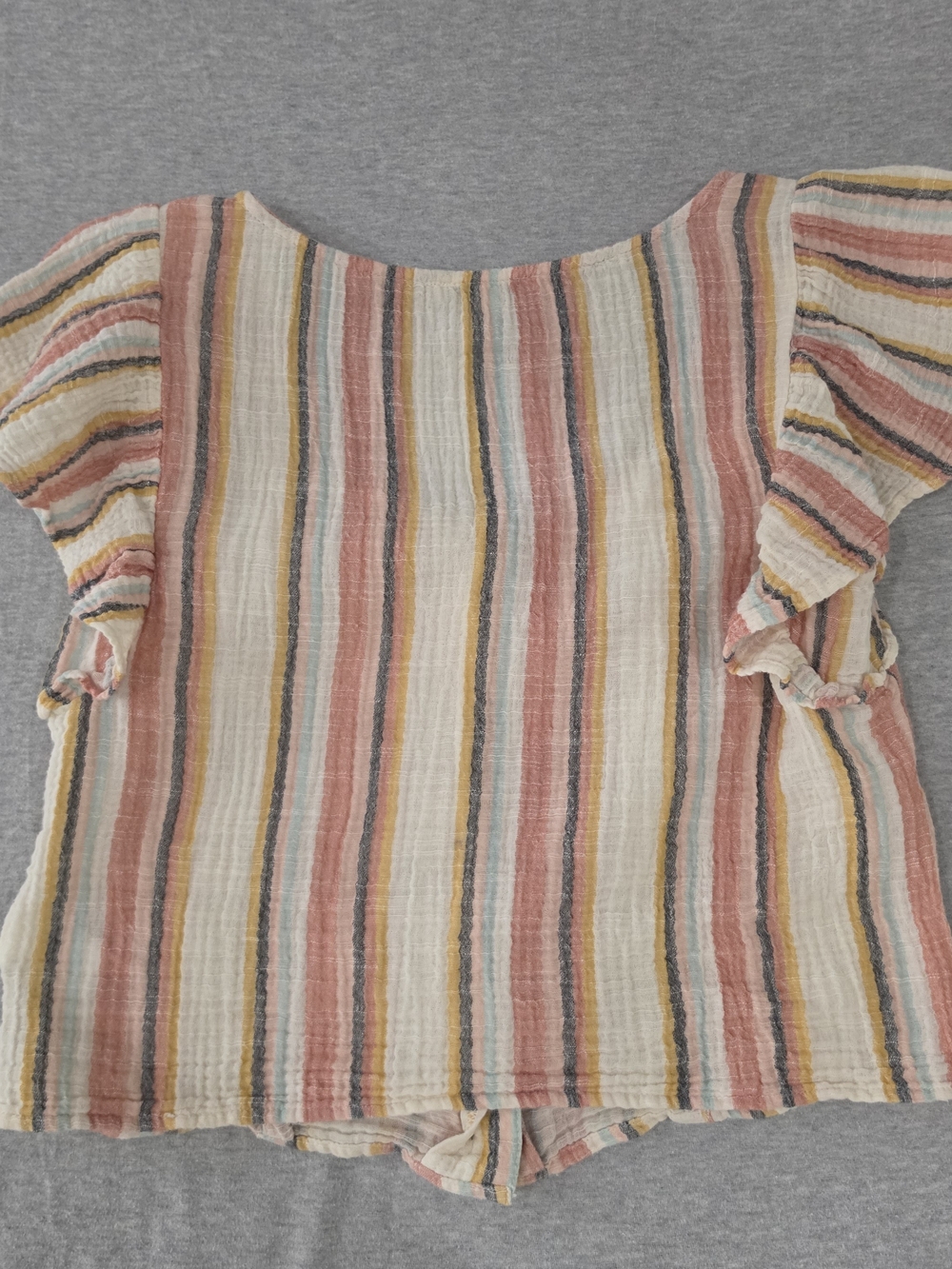 American Eagle Striped Button-Front Flutter Sleeve Top - Multi Pink Size PS - Picture 7 of 7